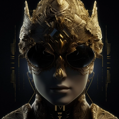 Devise an intriguing and enigmatic close-up profile picture in a cyberpunk style for VisuArt Majesty, the enigmatic proprietor of a digital art and clipart shop. The image should exude a captivating sense of mystery and darkness, featuring Majesty in a close-up shot. Majesty, adorned with a crown and donning aviator sunglasses, should emanate an air of allure and power. Set the scene against a backdrop of a futuristic city consumed by an even darker, dystopian atmosphere, with towering skyscrape
