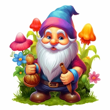 single clipart image png graphic of a Realistic 2D cute friendly 2D Clipart Vibrant Colorful Cute Garden Gnome PNG Illustration