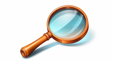 3d render. Search icon. Cartoon character hand holds big magnifying glass lens. Business of science clip art isolated on white background, Bright color, ultra realistic