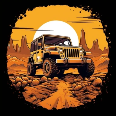 Jeep Wrangler offroad sun on back creative art clipart