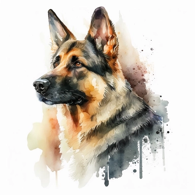 a watercolor art painting of a German Shepherd, clipart, white background