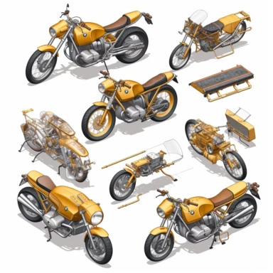 a clipart collection of a set of four isometric luxury bmw bike, highly detailed, crisp sharp lines , istock, clip-art, ,, 2070s, steel, , how-to, , harmony of, marker”, , 4, instrument, ultimate, 5, movies, three - dimensional , high quality vector svg white background , organised in rows spaces gap orderly