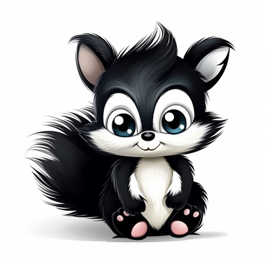 clipart, cute baby skunk character, Cartoon style, adorable, ultra-high details, white background, chibi, kawaii, big bright eyes