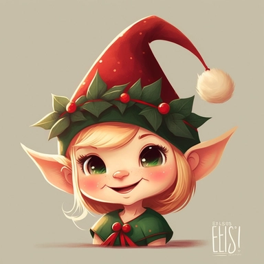 beautiful clipart of Christmas elf, happy, christmas hat, by Disney, flat design, digital art