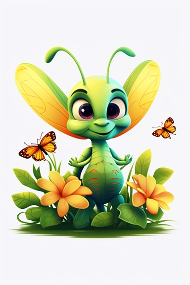 Cute and cute insect colorful dragonfly, meadow with flowers and green leaves, meadow with flowers and green leaves, walt disney style, color, 4k, quality, detailed, clipart, clipart, sticker, cute, light pastel colors, smile, only black outline , cartoon illustration black and white high contrast happy cartoon, cartoon style illustration, children's book illustration,