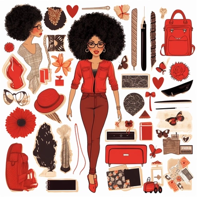 Black Woman ClipArt, Rich Auntie ClipArt, Digital Stickers, African American Clip, Digital Planner Stickers, Black Girl Clipart, travel, red 16:8