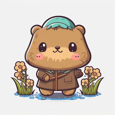 a cute kawaii chibi groundhog, cartoon style, illustration, clipart