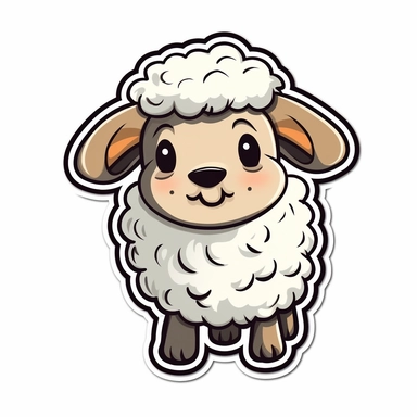 happy sheep, clipart, black outline, sticker, white background