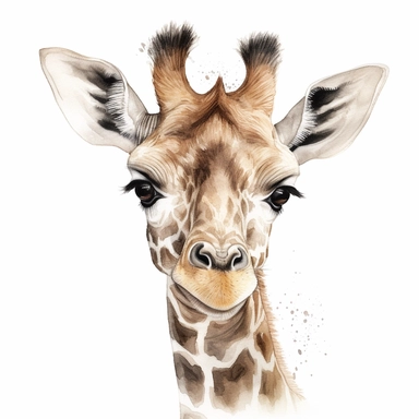 happy sweet Baby Giraffe - Giraffa camelopardalis clipart , original hand drawing, watercolor, understated and flawless coloring image, realistic image , white background, realistic painting, portrait without writing