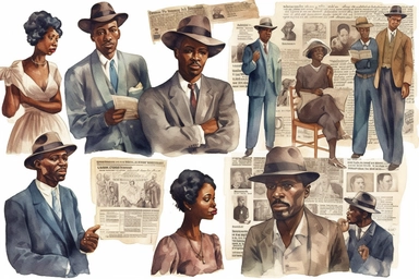watercolor vintage african american articles, newspapers, clipart, hd, isolated on white background, spaced out,