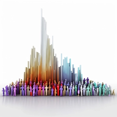 Human crowd forming bar graph and arrow on white background. Horizontal composition with copy space. Clipping path is included. Finance concept.