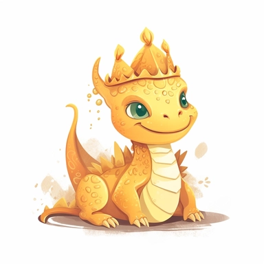 Cute dragon clipart, wearing a golden crown