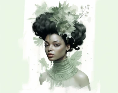 mint green pastel vector clipart african american mrs, in the style of dark white and light emerald, victorian-inspired illustrations, detailed botanical studies, nick alm, jeannette guichard-bunel, sterling silver highlights, hand-painted details