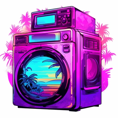 synthwave-styled smart appliance, watercolor , in the style of dan mumford, light magenta, tropical symbolism, cute and colorful, transparent layers, rounded, vibrant and colorful, clipart, white background, high detail, individual elements