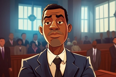 cartoon black man-court worker on the background of a clipart, in the style of the Quito school, #vfxfriday, surprisingly absurd, hd, female style, american barbizon school, strong lines