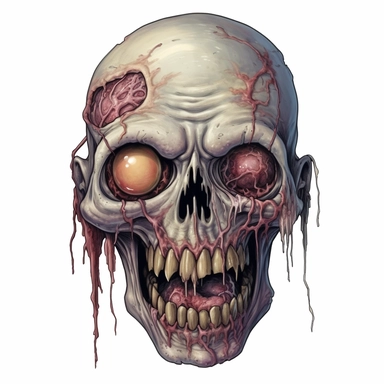 an undead zombie head with missing eyes, angry expression, pastel, photorealistic, hyper realistic, ultra high-detail, dark outlines, white background, clipart,