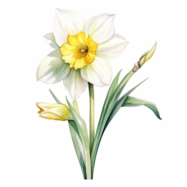 watercolor, birth floral,single leaf, daffodil special, clipart, white background