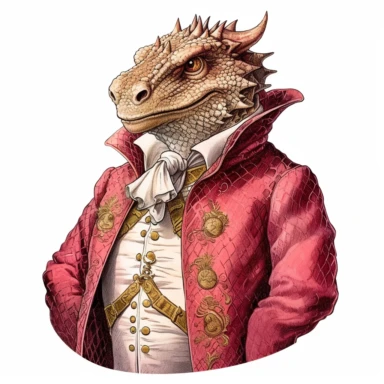 clip art, Beautiful clothing of an aristocrat as a cultured mature dragon, white background, clipart