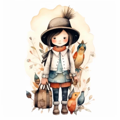 instagram influencer pilgrim, folk art, watercolor, clipart elements, kawaii, white background, dustin nguyen