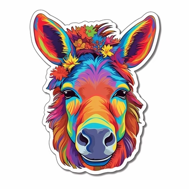 clip art sticker, cheerful donkey, vibrant, on white background