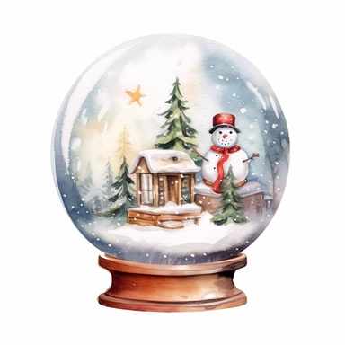 Christmas Snow Globe, watercolor, white background, clipart