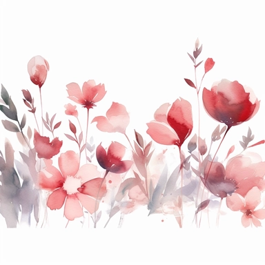 watercolor floral thin long border Dusty pink - red, white - Clipart, minimal, white background, minimal,