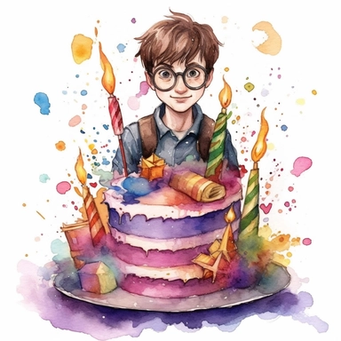 watercolor harry potter theme birthday cake clip art