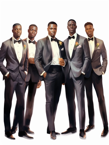 full body watercolor African groom with groomsmen clipart, hd