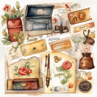 watercolor, hyper realistic, white background, white margins, 16k, ultra detailed clipart, cut out image, hand-drawn, whimsical some vintage envelope, Use a warm color palette and add details like handwritten notes and postage stamps for an authentic look.