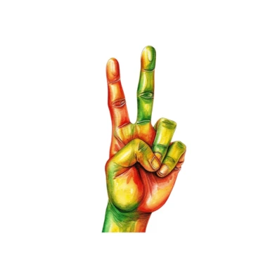 Cute Beautiful Red yellow green Peace Sign Hand For juneteenth Watercolor Clipart, Cartoon, hyper realistic, intricate detail, illustration style, high solution, on the white background