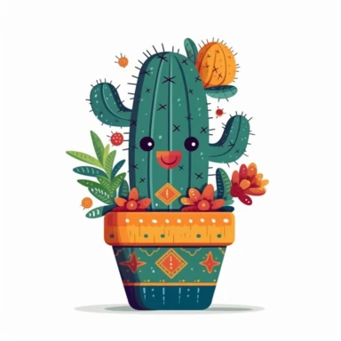 Mexican cactus, clipart design, minimalist, bright color, super cute, isolated white background, high quality, 2d, vector, flat
