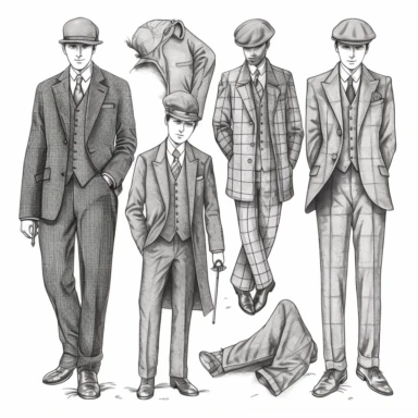 create different clipart from 1948 of the popular mens suits, separated, detailed