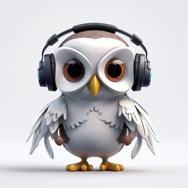 lease create pixar style character clipart of an owl wearing headset hip hop, back view with arms flexing