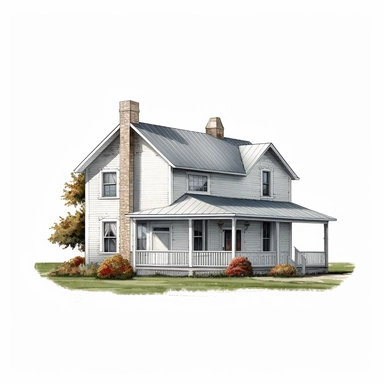 farm house photorealistic clipart,on white background with margins