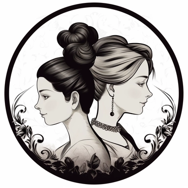 cameo clipart, mom and teen daughter, white background