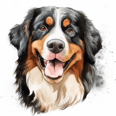 Bernese Mountain Dog clipart, original hand drawing, watercolor, understated and flawless for t shirt and cup printing, happy cute smily Basset Hound , transparent background, realistic painting, portrait without writing , style of the artwork, mood of the aartwork, vector, contour , white background, 8K quality, ultra detailed , without signature and without meaningless lines, clipart, white background, High Quality, no writting background, no writting, ultra detailed, no symbol, without logo a