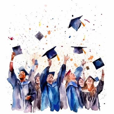 watercolor style, Graduation hat toss: Clipart showing a group of graduates throwing their caps in the air, celebrating the completion of their studies. clipart, isolated on white background, 4K