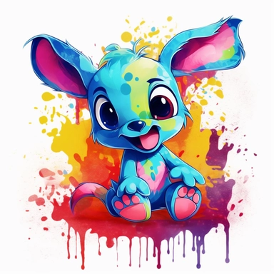 Stitch, Chibi and Kawaii Style, clipart, colorful splash, splash background