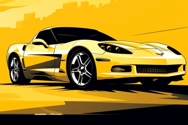 A clipart cartoonish vector, duotone wallpaper of a c6 corvette car, yellow