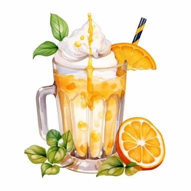 orange juice with icecream, watercolour clipart