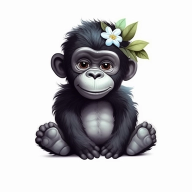 create a digital clipart of a baby gorilla, cartoon style, white background, 4k