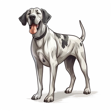 cute Great Dane, whole body, happy and smiling, bold line, clipart, sticker, white background, no shadow, 8k detail