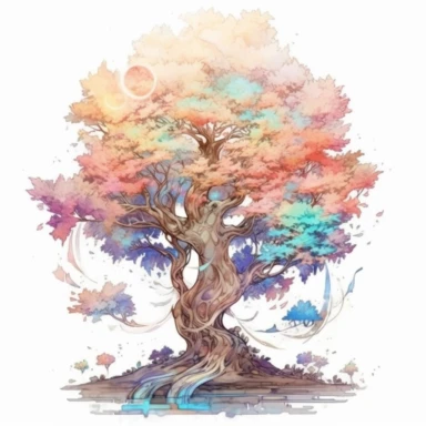 a magical ethreal tree, Takehisa Yumeji's art style, soft, glowing watercolour clipart, isolated clipart, white background