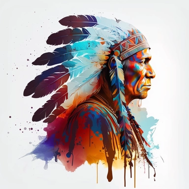 apache leader, clipart illustration, dark vivid colours, clean, crisp, smooth, with white background