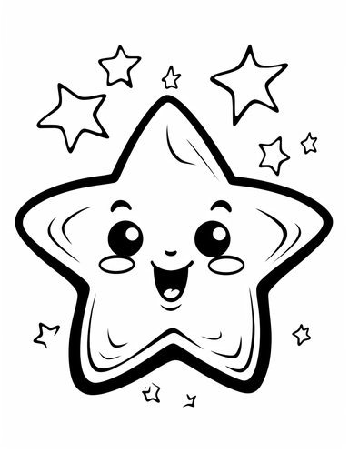 cute cartoon clipart of a happy star, beam in the style of Pierre-Auguste Renior black and white coloring book, black and white smooth thick lines, solid white background, no background