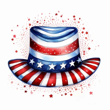 4th of july hat clipart, white background, american flag based designs, boho vibe, in the style of digital drawing, 8k