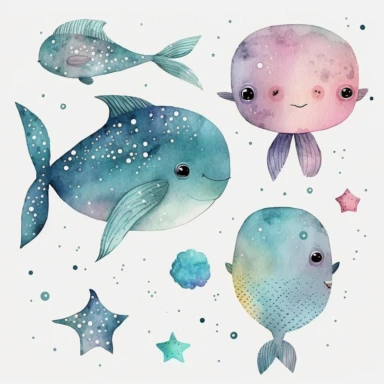 watercolor clipart of a moon fish clipart , cute cartoon marine animals, watercolor, watercolor paper texture, no background. clear simple shapes. isolated clipart. Adorable. High quality.