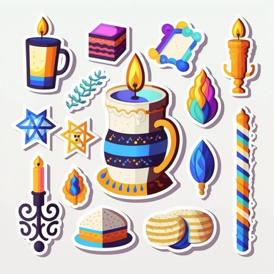 vector sticker design, Hanukkah clipart, white background, flat colors