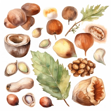 Watercolor Nuts Clipart