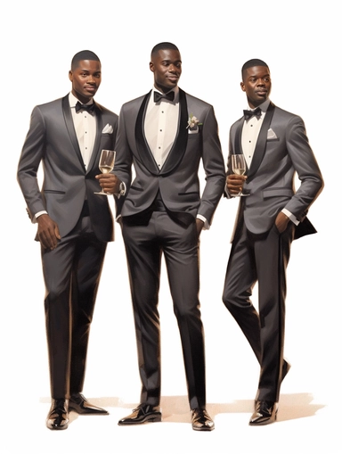 full body watercolor African groom with groomsmen clipart, hd